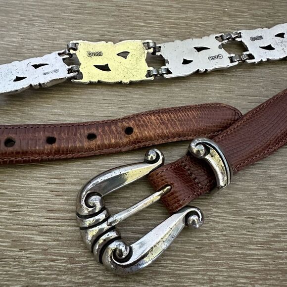 Brighton Vintage 90s Brown Leather Silver Link Belt S main image 9
